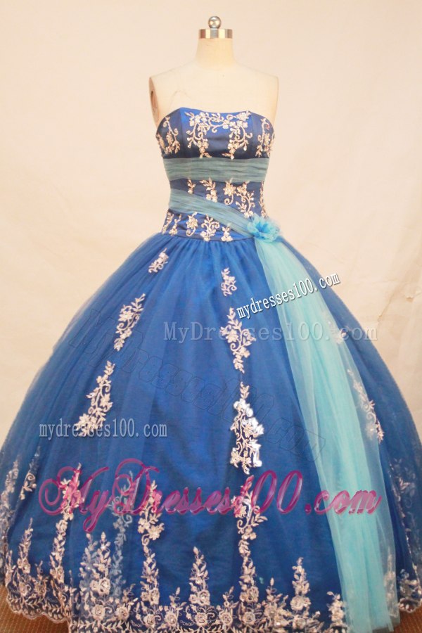 Inexpensive Teal Taffeta Quince Dresses with Light Blue Sashes